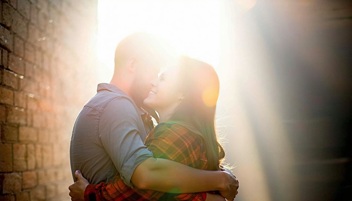 People hugging each other with light shining down-2