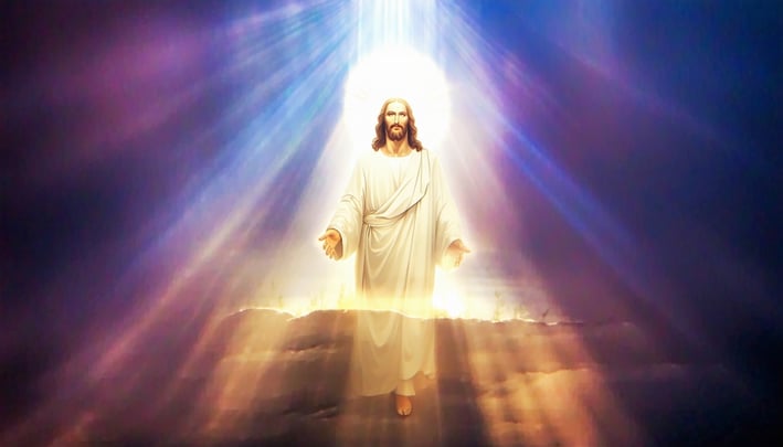 The transfiguration of Jesus with bright light shining all around