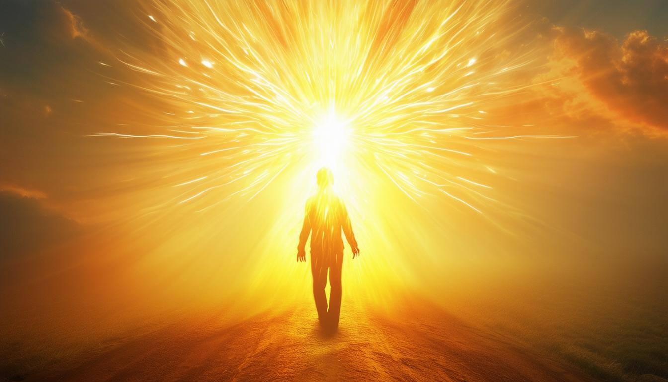 a person on a spiritual journey lead by the holy spirit in the form of light-1