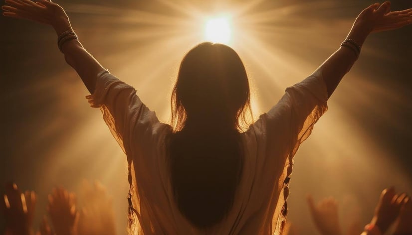 person worshiping with arms lifted